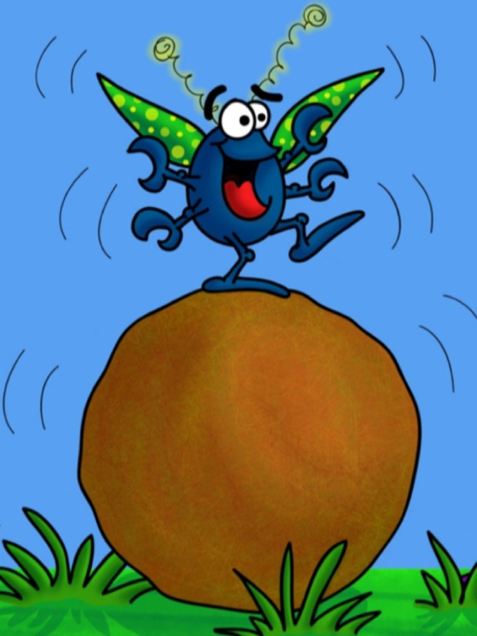 Doug dung beetle dances on top of his dung ball